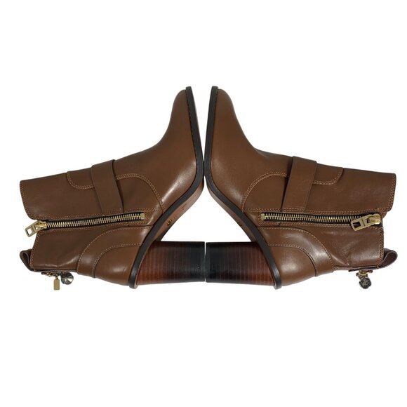 COACH 1941 Women Brown Leather Moto Booties Turnlock Buckles Stacked Heels NWOB - Picture 4 of 9